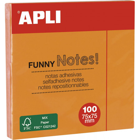 Bloc de 100 notes adhésives orange fluo 75x75 – APLI