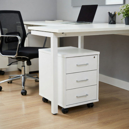 Caisson mobile 3 tiroirs Blanc – Organisation et mobilité pour votre bureau
