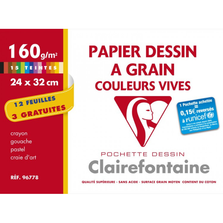 POCHETTE A DESSIN, Grand Format, 24X32, 160GR , COULEURS VIVES