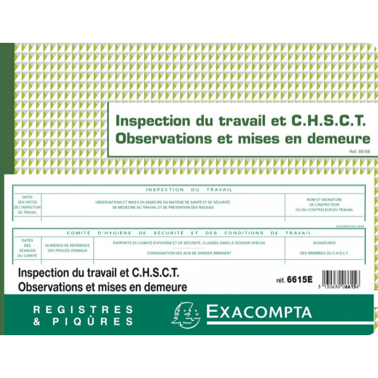 REGISTRE INSPECTION DU TRAVAIL C.H.S.C.T. - MISE EN DEMEURE FOLIOTE